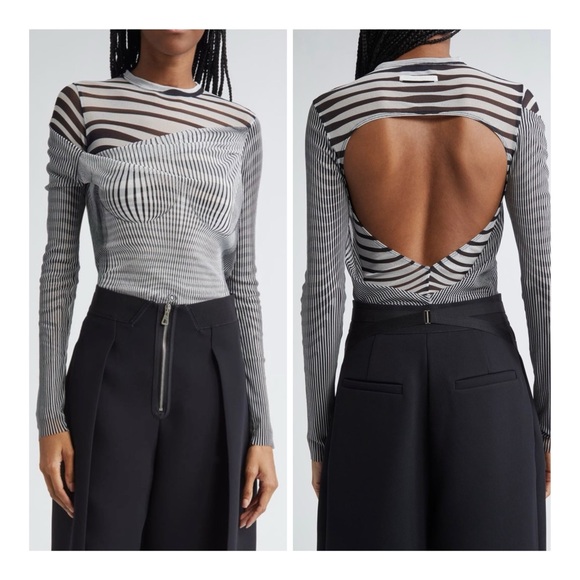 Jean Paul Gaultier Tops - NEW Jean Paul Gaultier Body Morphing Mesh Black and White Sheer Bodysuit NWOT
